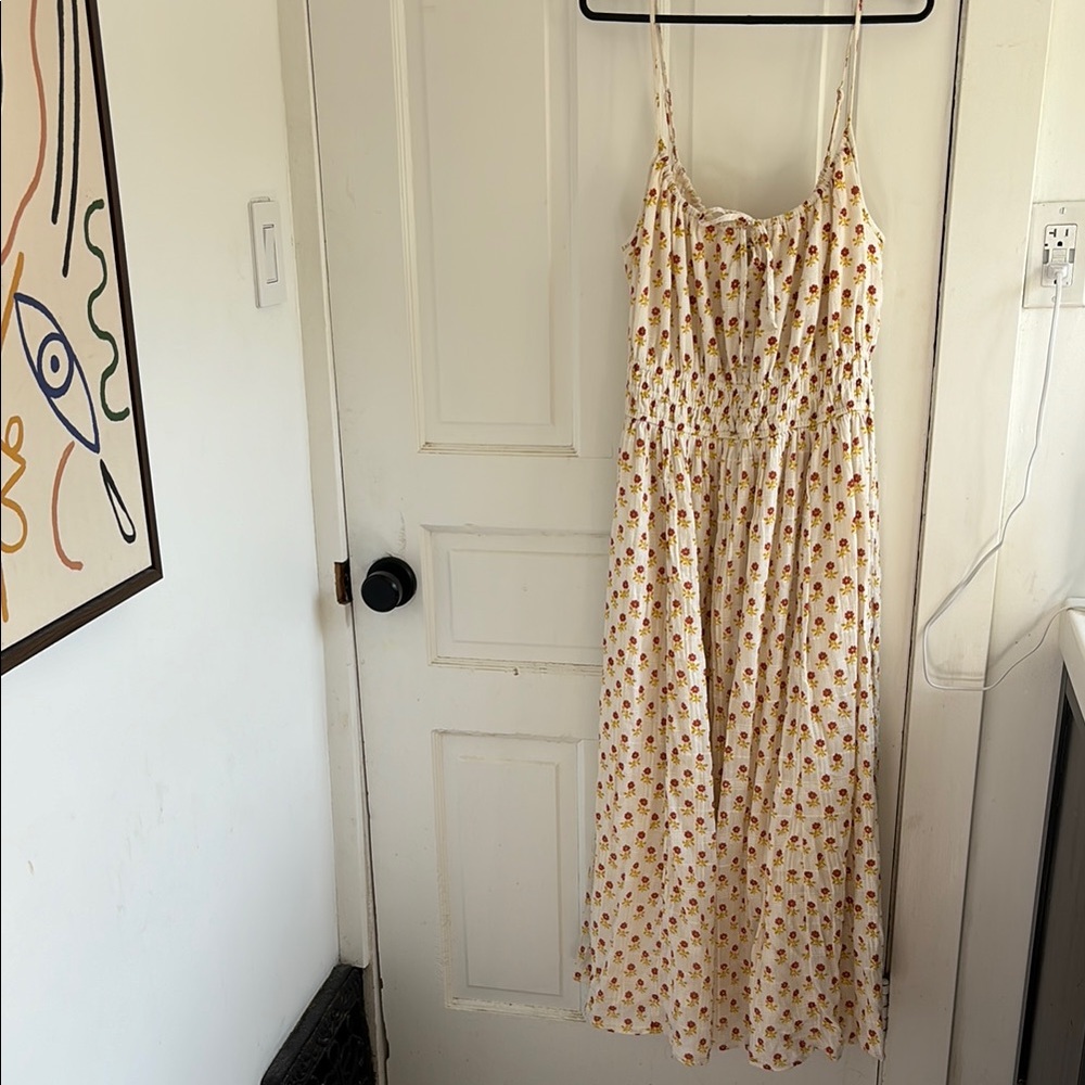 Madewell Cream and Brown Spaghetti Strap Sundress